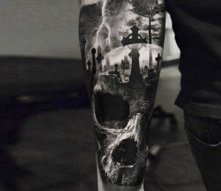 Started this graveyard sleeve 💀, 2... - Joey Malia Tattoo | Facebook