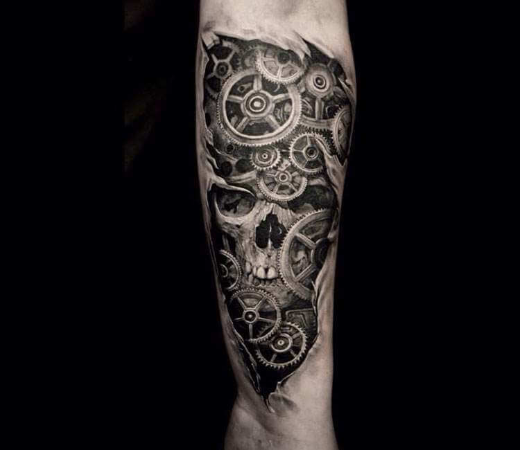Skull and gears tattoo by Eliot Kohek | Post 22843