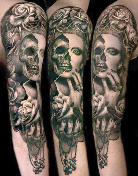 I just finished this amazing half skull girls face tattoo a couple we   TikTok
