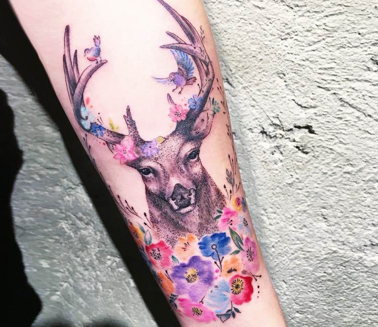 Deer Flower Antler Tattoo Vector Images (98)