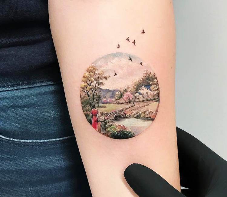 TATTOOS.ORG — Landscape Circle Tattoos by Calvin Golden Iron...