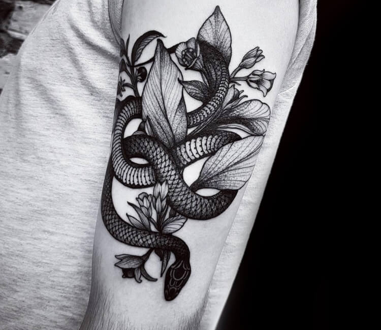 Plants and Snake tattoo by Felipe Kross  Post 27601
