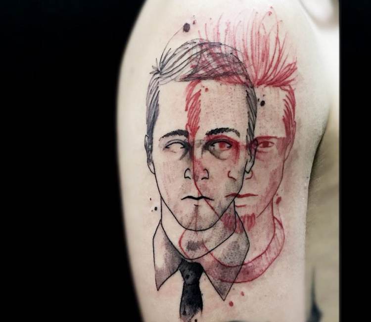 Tattoo uploaded by rcallejatattoo • Awesome portrait of Brad Pitt as Tyler  Durden from Fight Club. Tattoo by Eneko. #eneko #blackwork #monochrome  #tylerdurden • Tattoodo