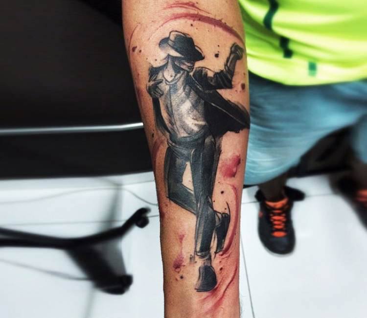 Black and grey style Michael Jackson tattoo on the