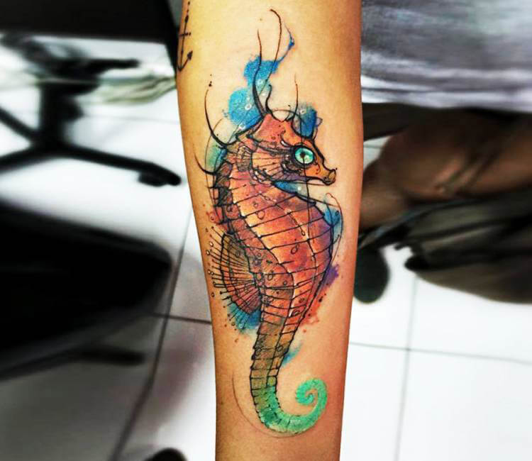 Watercolor Seahorse Tattoo Design Sample