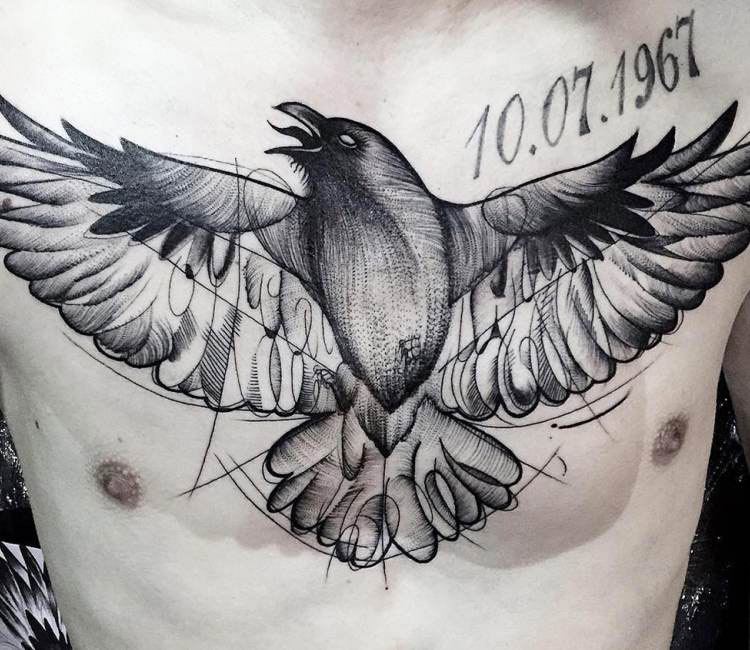 Trash Polka Crow Tattoo Idea