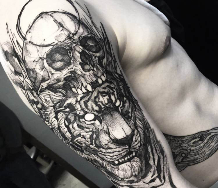 Skull and Tiger tattoo by Fredao Oliveira | Post 14445