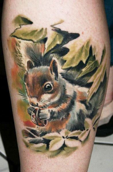 Finished color on this cute lil squirrel Done by Virginia Hicks  Holy Oak  in Portland OR  rtattoos