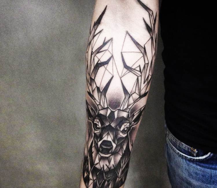 Geometric Deer Temporary Tattoo Sticker - OhMyTat