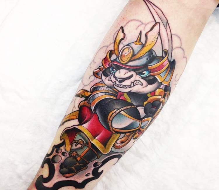 Tattoo uploaded by Tattoodo  Red panda tattoo by Jacob Wiman JacobWiman  color Japanese neotraditional mashup redpanda panda samurai helmet  rope spit warrior fierce  Tattoodo