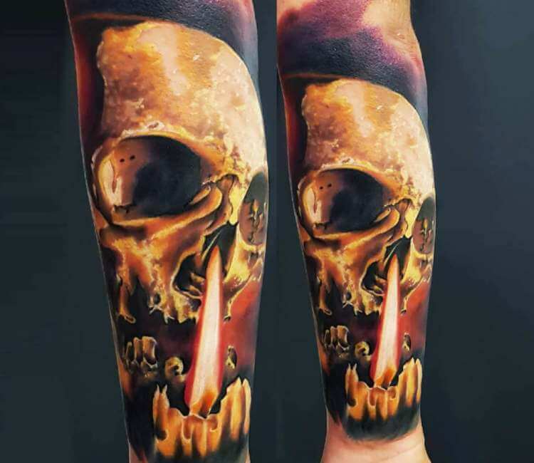 Skull and candles by Lozzy Bones  Tattoogridnet