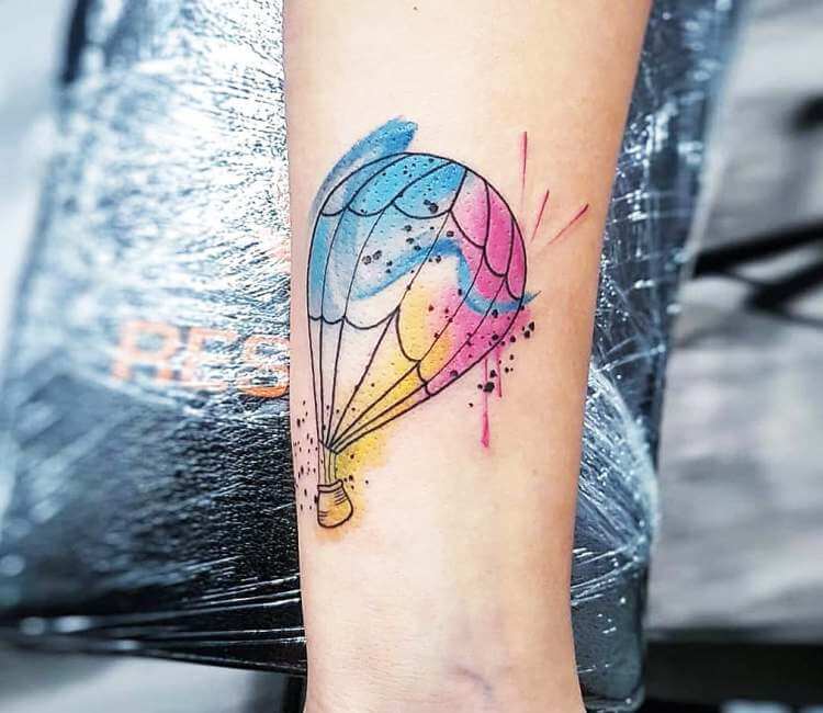 Mountains and hot air balloon tattoo  Tattoogridnet