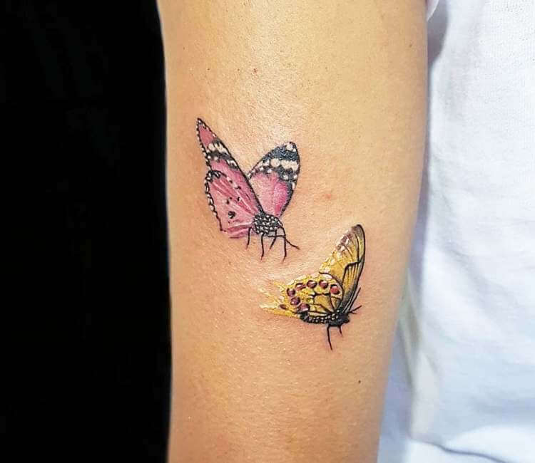 Realistic Tiger Yellow Butterfly Tattoo Design