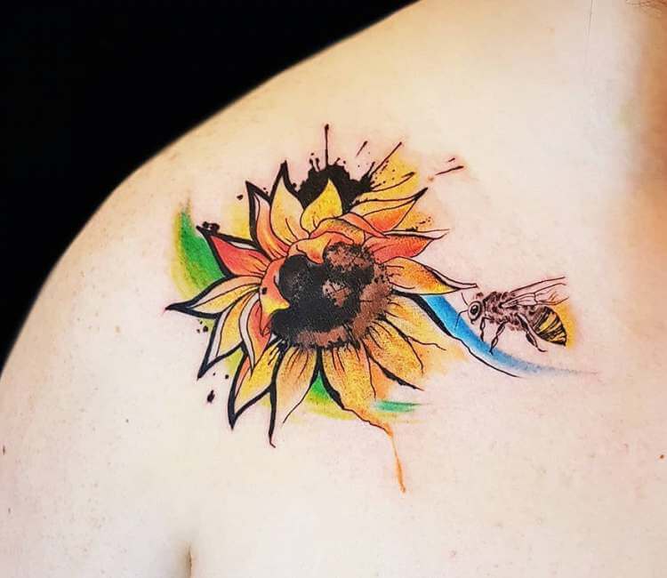 True Love Tattoo  Beautiful sunflower and bee tattoo on hip