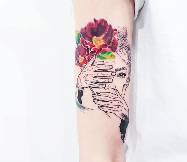 Woman with flowers and butterfly tattoo by BabiRamos on DeviantArt