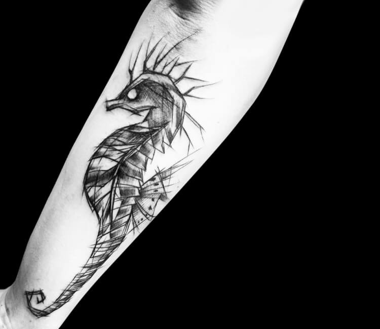 realistic seahorse tattoo