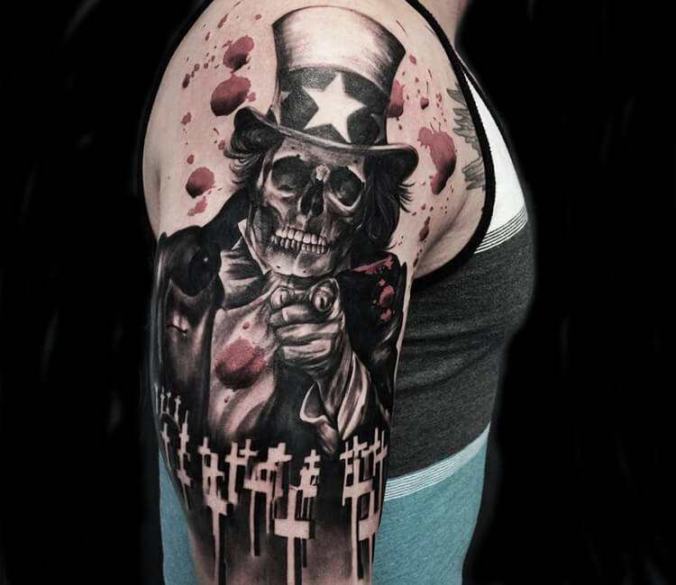 Tattoo uploaded by Danny  Skeleton Uncle Sam with words I went  handtattoo skulltattoo unclesam blackandgrey Dope  Tattoodo