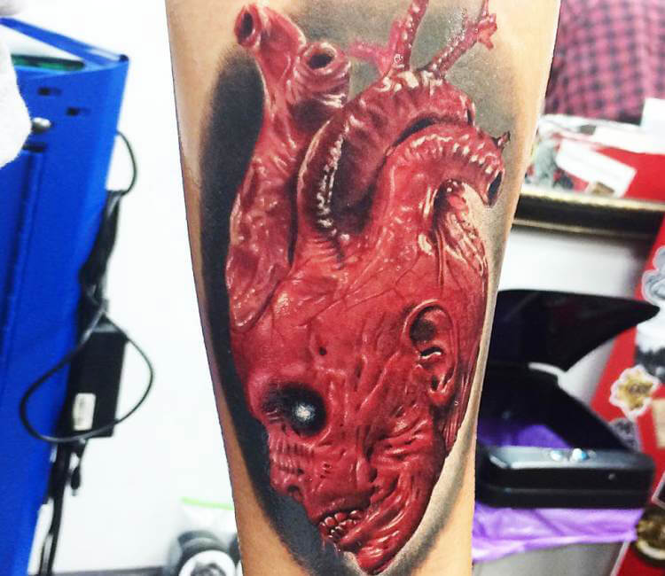 Devil heart tattooed on the wrist