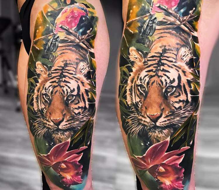 Rate my tattoo Realism tiger with Japanese StyleRealism Waves  rtattoo