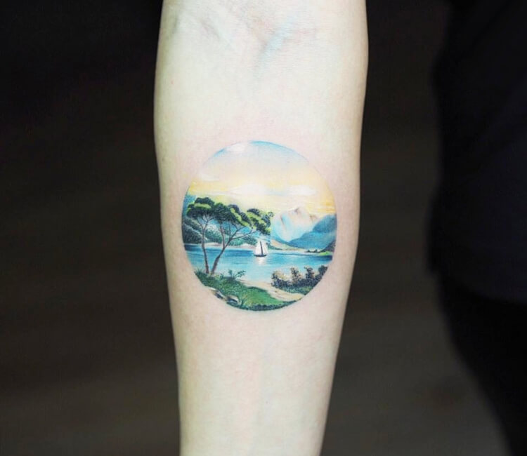 Forest Tattoo Moon Sky Lake | Lake tattoo, Moon tattoo, Tattoos