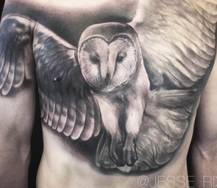 My owl chest piece by Ben Landreville at Magnum XIII Located in  VaudreuilCanada  rtattoo