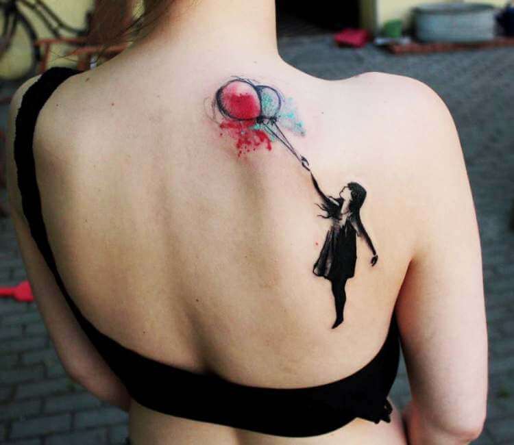 Girl with Balloons tattoo by Kamil Mokot | Post 21502