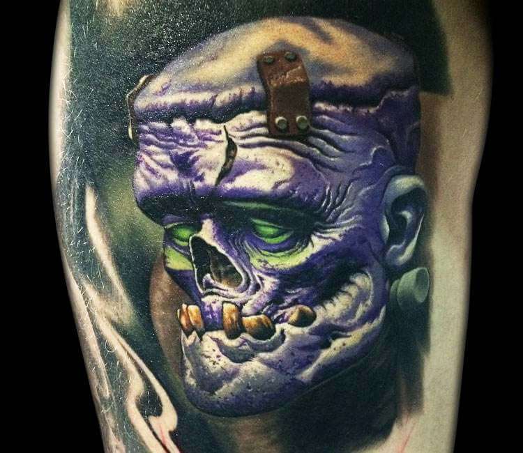 Frankenstein cartoon tattoo Kegan Hawkins. 