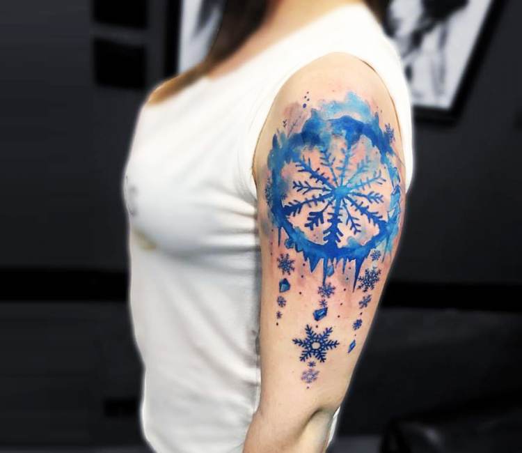Britink Tattoos - Custom paint stroke negative space snowflake  #britinktattoos For inquires, please DM or whatsapp 876-820-8961. Bookings  can be made through the link in the bio! #snowflake #snowflaketattoo  #custompiece #customtattoo #rainbow #