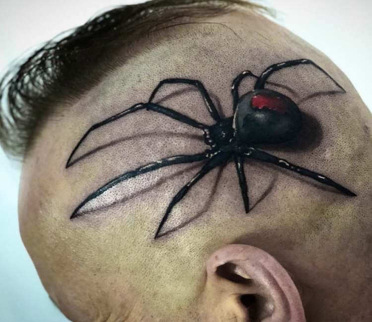 Very realistic colored big creepy spider tattoo on shoulder  Spider tattoo  Shoulder tattoo Tattoos
