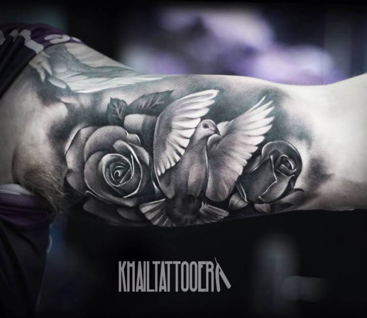 Doves and Roses tattoo by Khail Tattooer | Post 16637