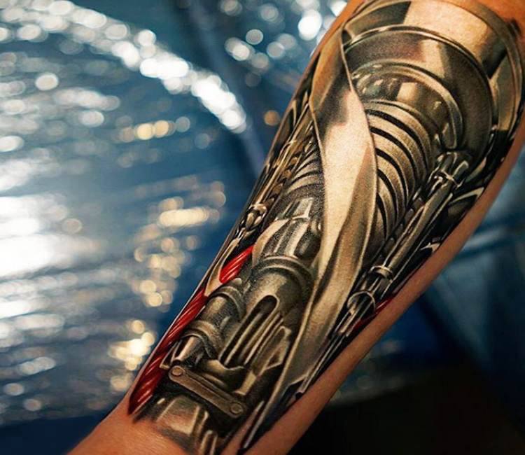 Biomechanical tattoo by Khan Tattoo