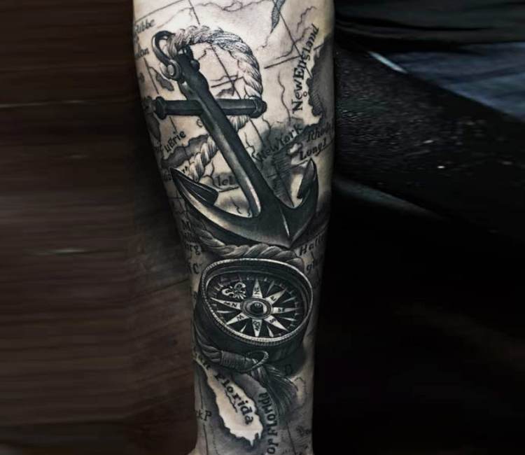 Ship anchor and compass tattoo  Arm tattoos for guys Tattoos Leg tattoos