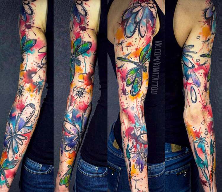 Tattoo uploaded by Stacie Mayer  Abstract watercolor flower sleeve by Aga  Yadou sleeve flowers abstract watercolor sketch illustrative  AgaYadou  Tattoodo