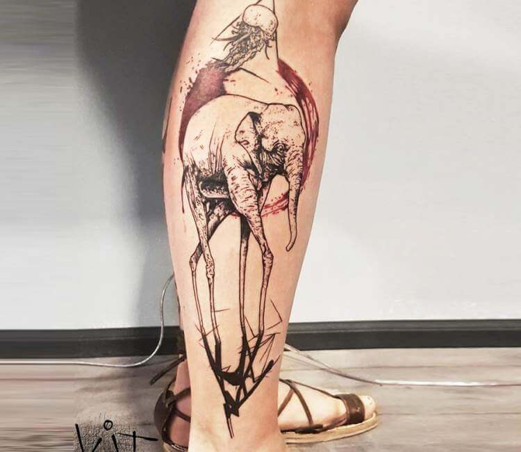 Damon Tattoo Studio  watercolor style dali elephant realistic art  artistic tattoo tattoos inked color ink leg tat fresh clean  cyprus limassol sevenstonestattoo damontheodorou tattooartist   Facebook