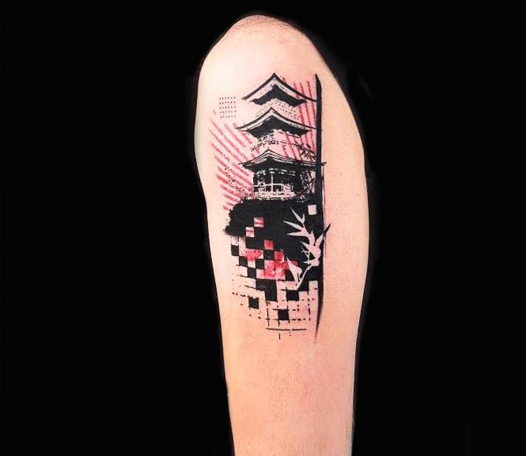 Dragón y Pagoda  Japanese Tattoo