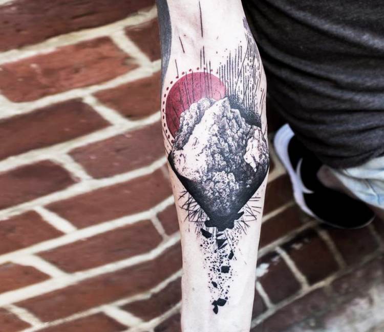 Unique Abstract Mountains Tattoo On Left Forearm