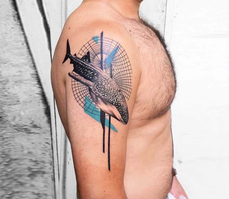 Floral blue whale tattoo - Tattoogrid.net