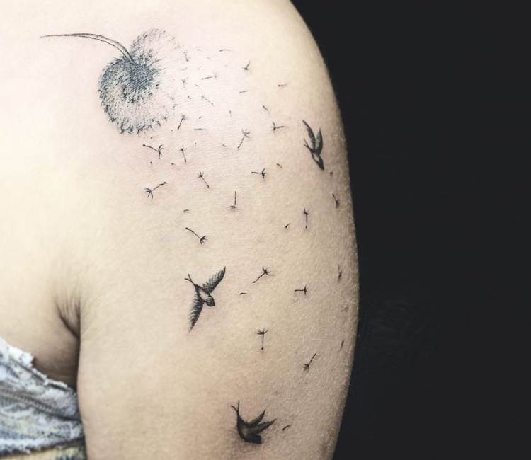 dandelion tattoo shoulder