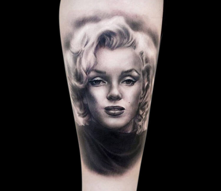 Realistic Marilyn Monroe Skull With Rose Tattoo On Right Half Sleeve  Half  sleeve tattoo Half sleeve tattoos drawings Full sleeve tattoos