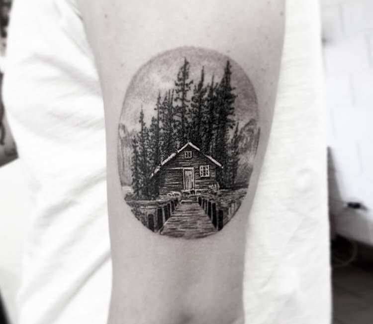 Little cabin Swipe for scale other tattoo not by me  Instagram