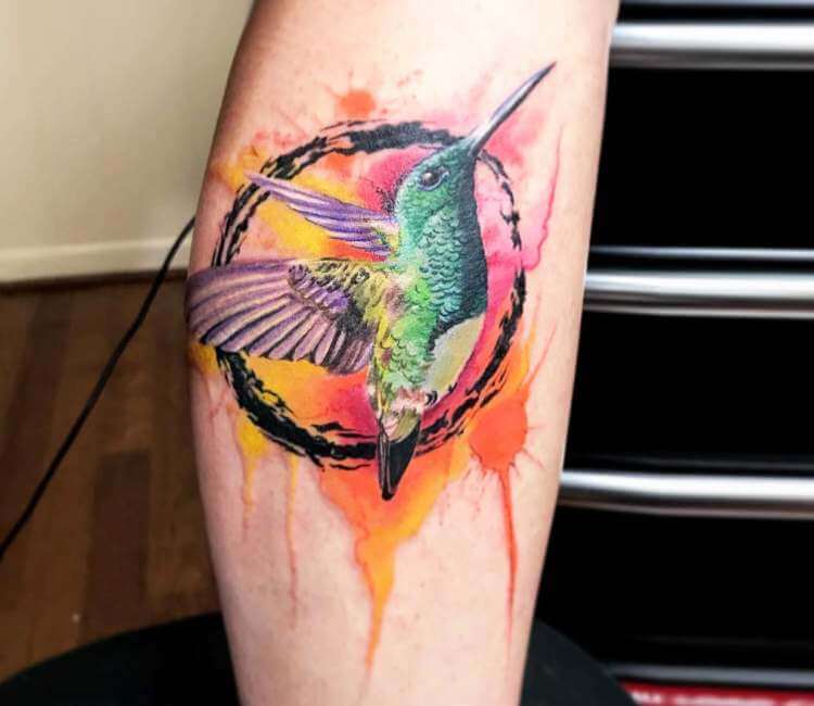 Cool Watercolor Hummingbird Tattoo Design