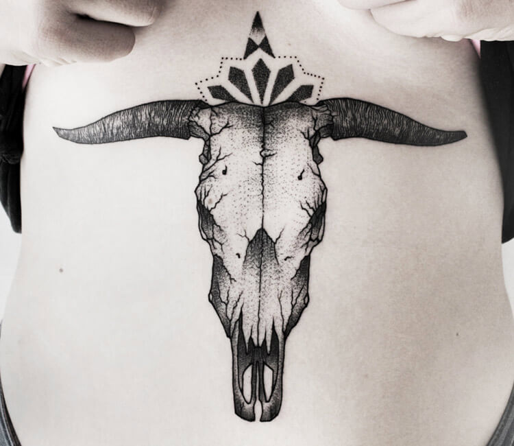 Black ad gray cow skull simple tattoo on arm | Bull skull tattoos, Skull  tattoo design, Bull tattoos
