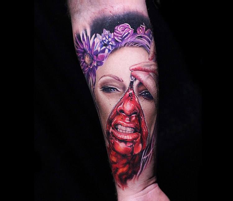 Horror face tattoo by Luka Lajoie | Post 13269