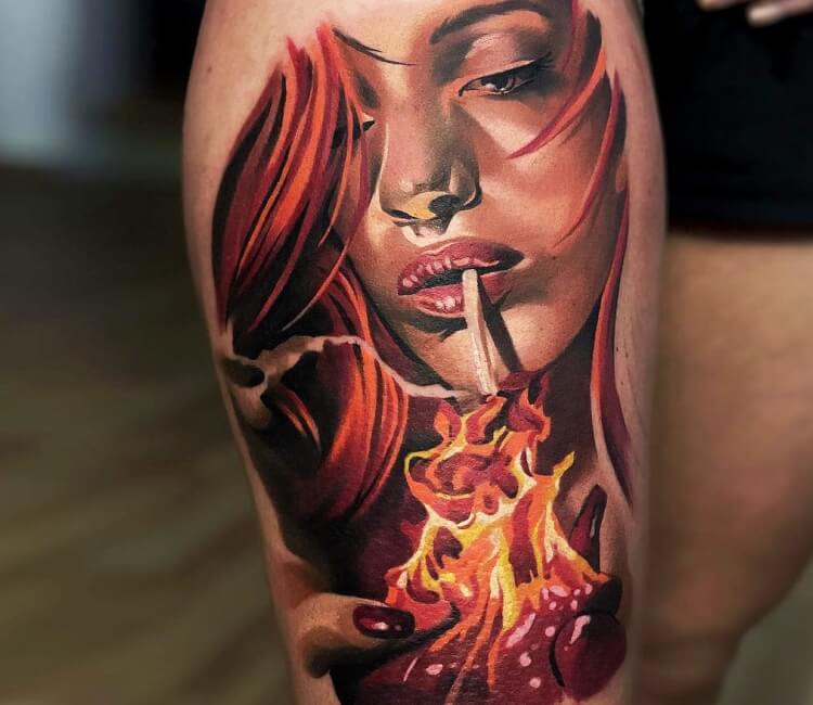 Girl With Fire Tattoo By Lukash Tattoo Post