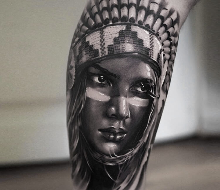 Indian girl with headdress and face paint by Dale Walsh  rtattoo