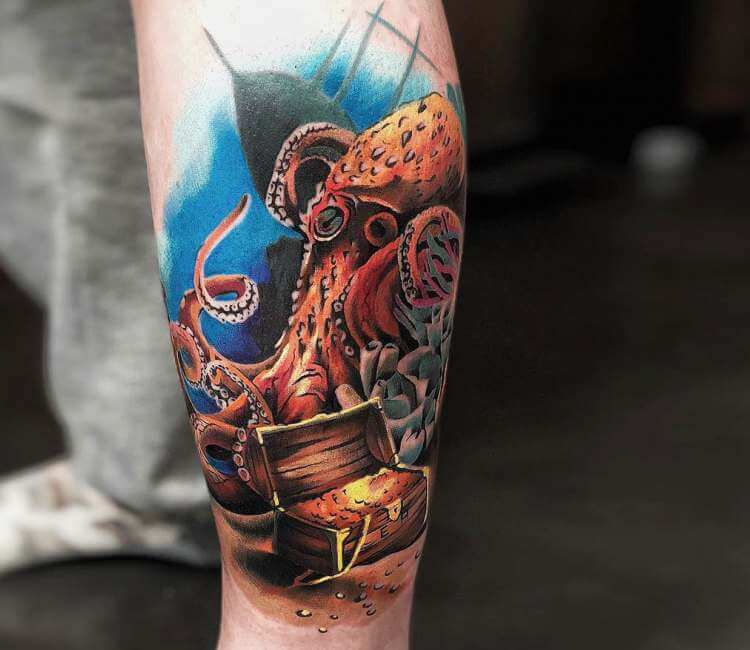 Octopus and treasure tattoo by Lukash Tattoo | Post 22890