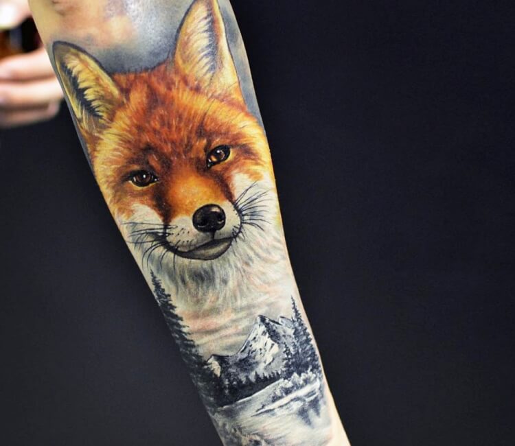 Tattoo tagged with: animal, black, brown, forearm, fox, graphic, kizun,  little, medium size, orange, small, tiny, white | inked-app.com