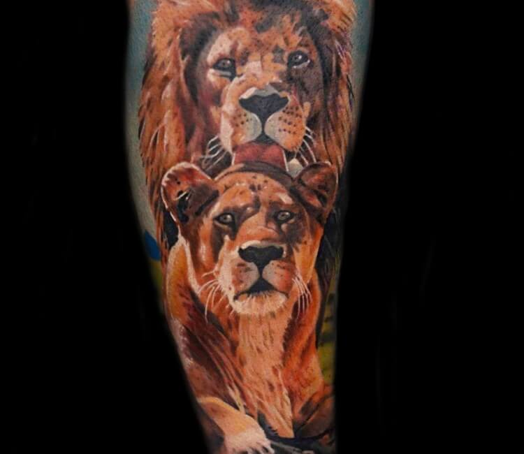 Tattoo uploaded by Snow  Dotwork Lioness and Cub  lion lioness   Tattoodo