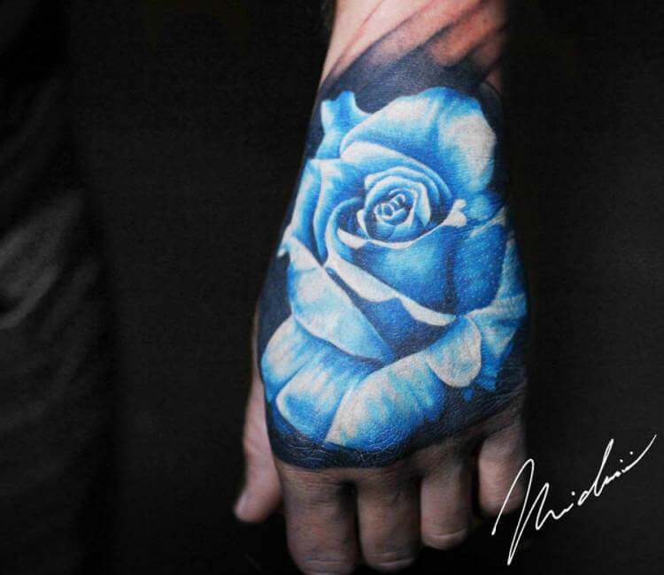 Realistic Blue Flower Tattoo