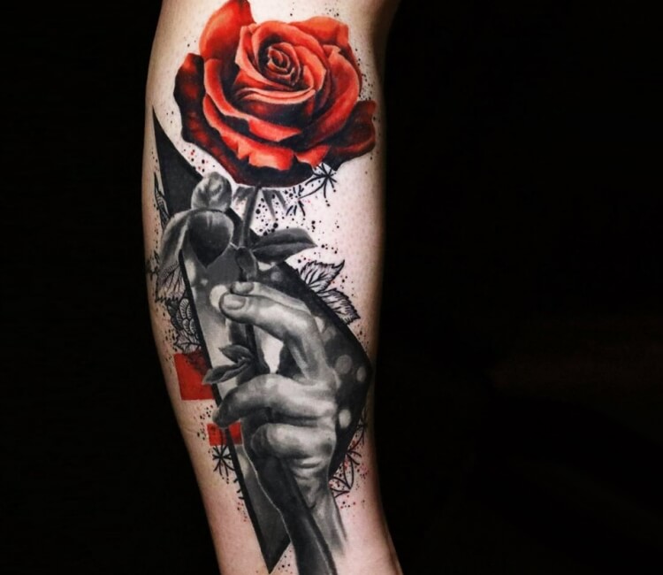 Red rose tattoo illustration, Garden roses Tattoo Blood Red, rose, sticker,  flower png | PNGEgg